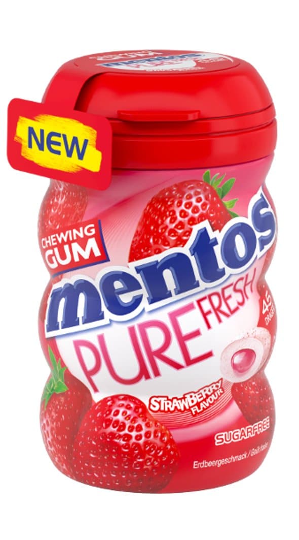 Mentos Gum Pure Fresh Strawb. 90g Bottle x 6